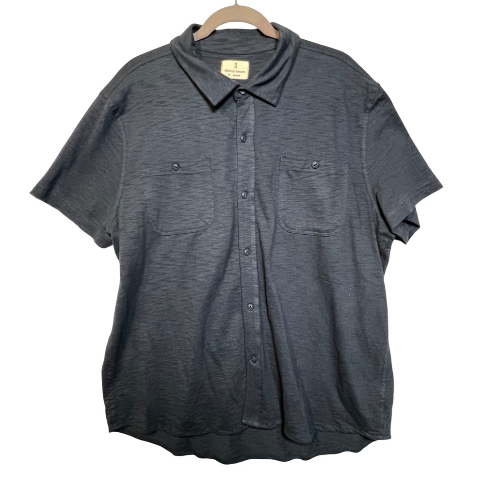 Mutual Weave Mens Button Down Shirt Slub Texture XL Blue Gray Short Sleeve Top